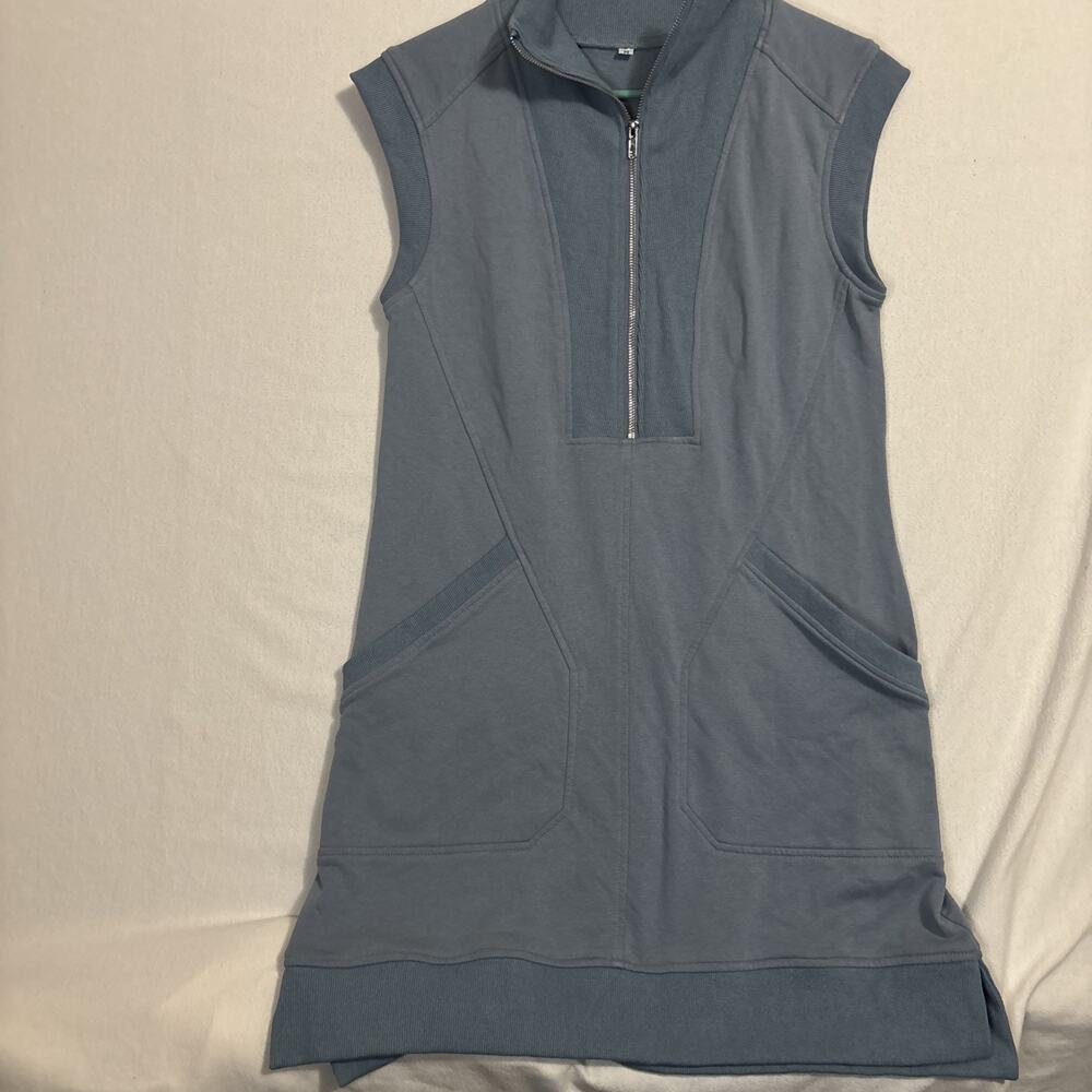 Casual Sleeveless Zip-Up Med Blue Knit Dress, sporty, activewear
